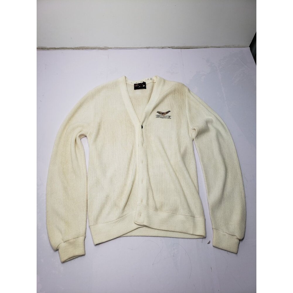 Vintage Max Sportswear Swingster Buick White Knit Button Up Cardigan Size Medium